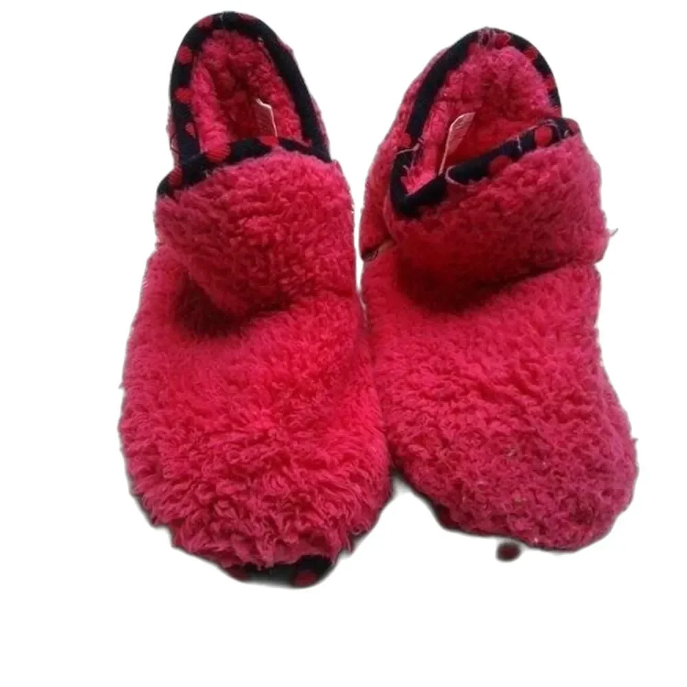 Dearfoams Memory Foam Slippers Girls 13/1 Plush Pile Pink Polka Dot Indoor/Out